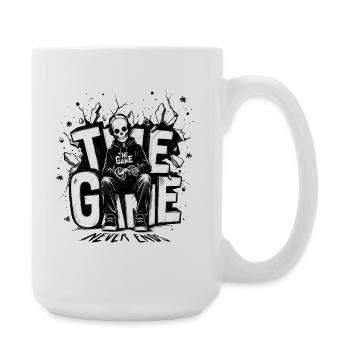 Dead But Still Playing — Skeleton Gamer Dark Ink A - Große Tasse 440 ml - Weiß - Rechts