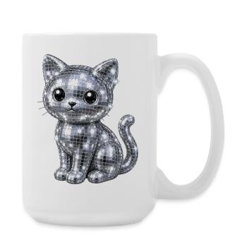 Katze Disco Glitzer - Große Tasse 440 ml - Weiß - Rechts