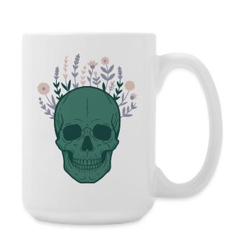 Totenkopf Schädel Botanik Blumen Blüten Mystisch - Große Tasse 440 ml - Weiß - Rechts