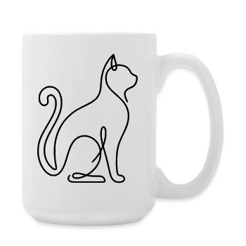 Chat minimaliste en ligne continue - Grande tasse 440 ml - blanc - Droite