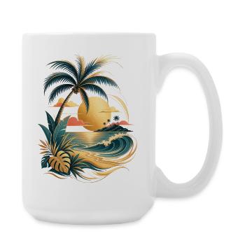 T-shirt premium de plage Sun Wave Palm Trees pour les Fêtes - Grande tasse 440 ml - blanc - Droite