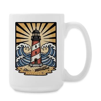 Leuchtturm, Meereswellen, Sonne, Retro-Tattoo - Große Tasse 440 ml - Weiß - Rechts