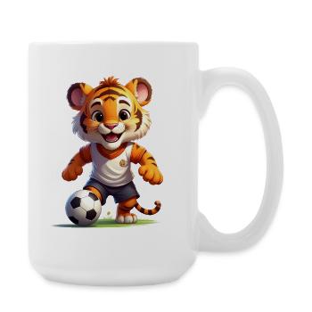 Kleiner Tiger spielt Fußball - Große Tasse 440 ml - Weiß - Rechts