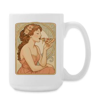 Art Nouveau Pizza Pin-Up - Vintage Kunst - Große Tasse 440 ml - Weiß - Rechts