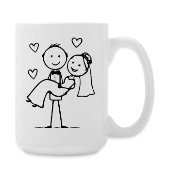 Cœur de dessin animé de couple marié - Grande tasse 440 ml - blanc - Droite