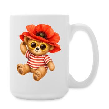 Cute Teddy Bear with Poppy Hat & Floral Glasses - Large Mug 440 ml - white - Right