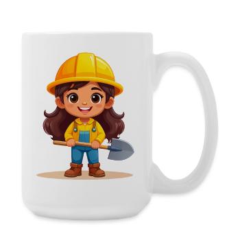 Comic-Mädchen mit Helm & Schaufel – Handwerker - Große Tasse 440 ml - Weiß - Rechts