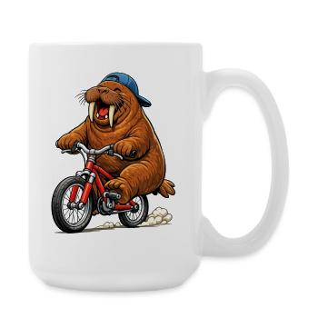 Walrus on the bike - Large Mug 440 ml - white - Right