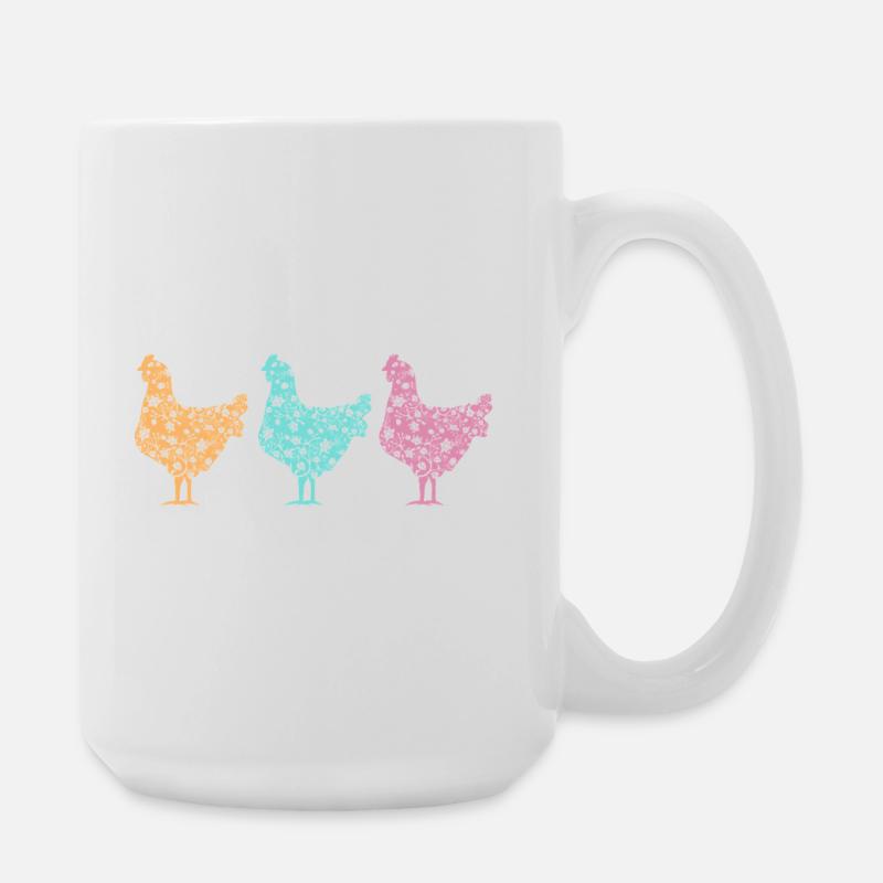 Pastellfarbene Hühner Silhouetten Muster - Große Tasse 440 ml - Weiß