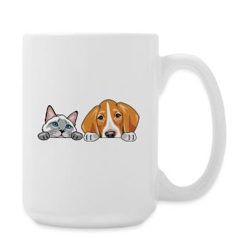 Peeking_Siamese_cat_and_Foxhound_dog - Große Tasse 440 ml - Weiß - Rechts