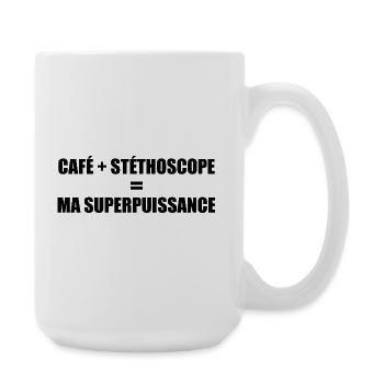 Café + stéthoscope = ma superpuissance - Grande tasse 440 ml - blanc - Droite