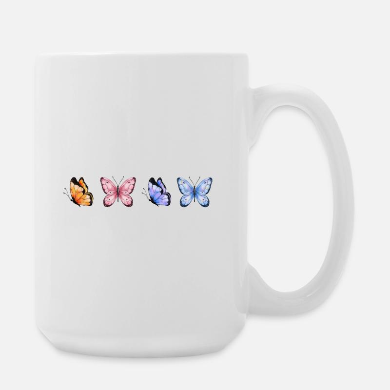 Colorful Butterflies Quartet - Large Mug 440 ml - white