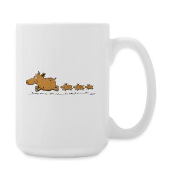 Sanglier sauvage avec des petits, baleine, forêt, chasseur - Grande tasse 440 ml - blanc - Droite