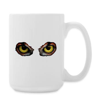 Nachtauge: Uhu-Blick in Gelb - Große Tasse 440 ml - Weiß - Rechts