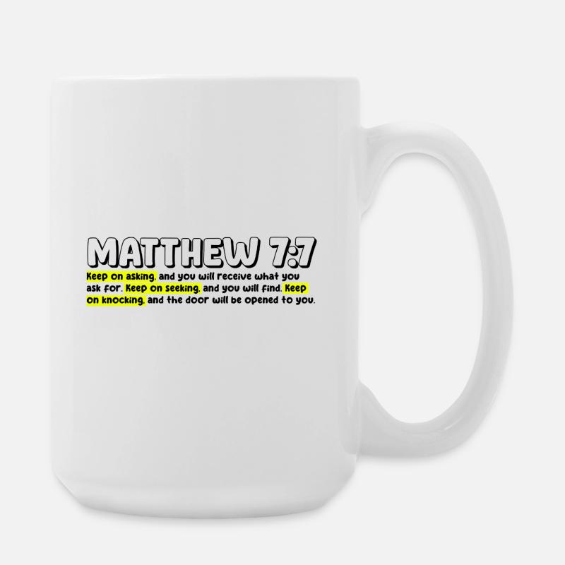 Matthäus 7:7 | Bibelzitat - Große Tasse 440 ml - Weiß