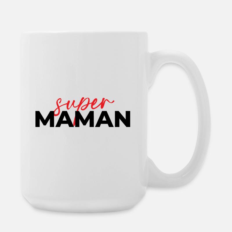 Super Mom Skript Rot auf Schwarz - Große Tasse 440 ml - Weiß