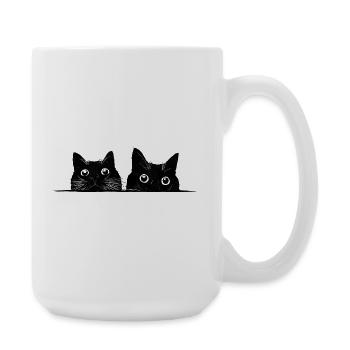 Two peeking cats black - Large Mug 440 ml - white - Right