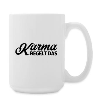 Karma regelt das Spruch T-Shirt - Große Tasse 440 ml - Weiß - Rechts