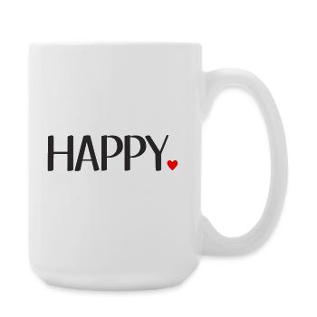 Happy Schriftzug mit rotem Herz – Positives Textde - Große Tasse 440 ml - Weiß - Rechts