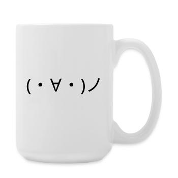 Winkendes Emote (・∀・)ノ Hallo Kaomoji - Große Tasse 440 ml - Weiß - Rechts