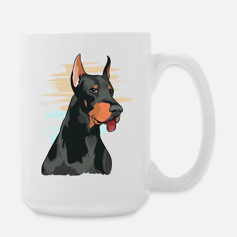 Playful Doberman Portrait Artwork - Large Mug 440 ml - white