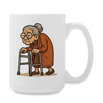 Humorvolle Seniorin mit Rollator Illustration - Große Tasse 440 ml - Weiß - Rechts