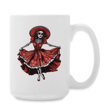 tanzende La Catrina Frau im roten Kleid :) - Große Tasse 440 ml - Weiß - Rechts