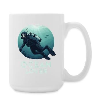 Taucher Ocean Lover Unterwasser für Taucherfreunde - Große Tasse 440 ml - Weiß - Rechts