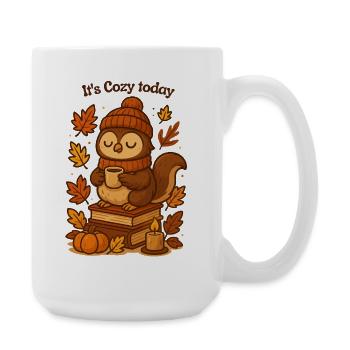 Gemütliche Herbst-Eule mit Tee Mütze  - Große Tasse 440 ml - Weiß - Rechts
