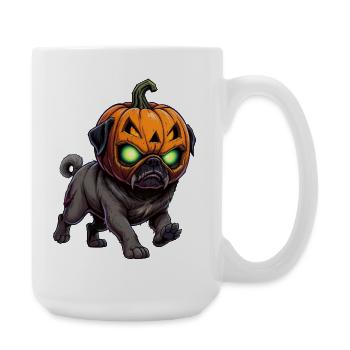 Creepy Halloween Carlin Zombie Chien Dessin animé Citrouille - Grande tasse 440 ml - blanc - Droite