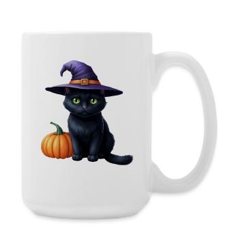Witch cat with pumpkin - Large Mug 440 ml - white - Right