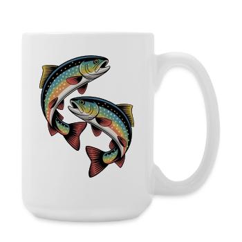 Two jumping trout - Large Mug 440 ml - white - Right