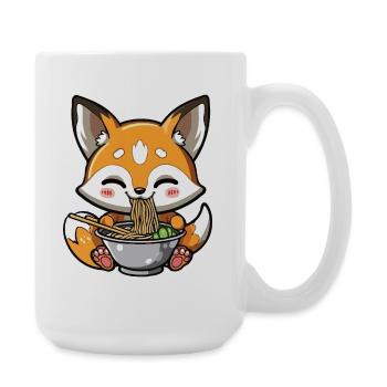 Kawaii Fox Eats Ramen Noodles - Large Mug 440 ml - white - Right