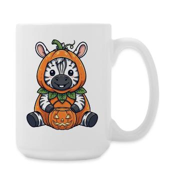 Cute Halloween Zebra with Hat and Pumpkin Lantern - Large Mug 440 ml - white - Right
