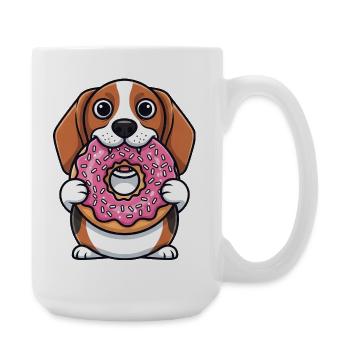 Cute Beagle Dog with Donut Cartoon Dessert - Large Mug 440 ml - white - Right