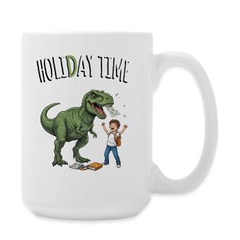 Vacation time dino and schoolchild - Large Mug 440 ml - white - Right