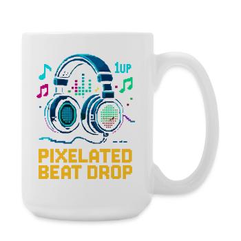 PIXELATED BEAT DROP Retro Pixel Headphones 1UP - Large Mug 440 ml - white - Right