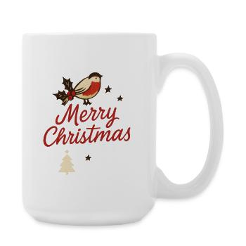 Vintage Vogel Merry Christmas Schrift - Große Tasse 440 ml - Weiß - Rechts