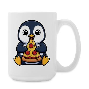 Cute Penguin Pizza Italian Food Cartoon - Large Mug 440 ml - white - Right