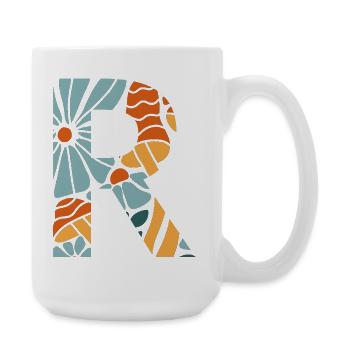 Letter r groovy flowers gift idea - Large Mug 440 ml - white - Right