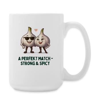 Knoblauch Liebesduo Stark und Würzig karikatur  - Große Tasse 440 ml - Weiß - Rechts