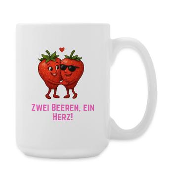 Zwei Beeren ein Herz - Erdbeeren Paar - Große Tasse 440 ml - Weiß - Rechts