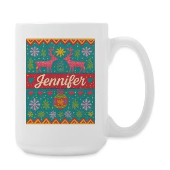 Festive Name Jeniffer Ugly Chrismas Style, Xmas  - Large Mug 440 ml - white - Right