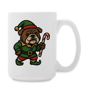 Weihnachtself Bulldogge mit Zuckerstange Kunst - Große Tasse 440 ml - Weiß - Rechts