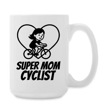 Super Mama Radfahrerin – Fahrrad Herz - Große Tasse 440 ml - Weiß - Rechts
