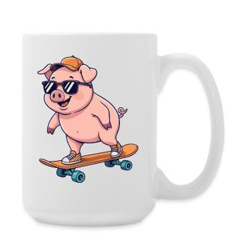 Skateur cartoon drôle de cochon patinant sur skateboard - Grande tasse 440 ml - blanc - Droite