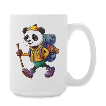 Süßer Panda Wandern, Camping Abenteuer Rucksacktourist. - Große Tasse 440 ml - Weiß - Rechts