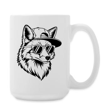 Cooler Fuchs mit Cap und Sonnenbrille - Große Tasse 440 ml - Weiß - Rechts