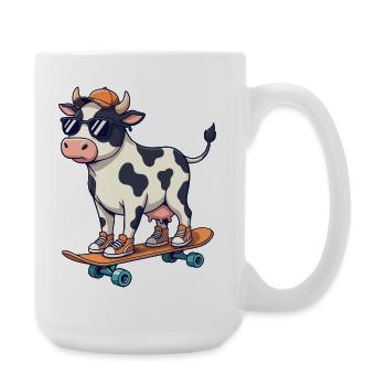 Vache drôle patinant sur skateboard Skater de dessins animés - Grande tasse 440 ml - blanc - Droite