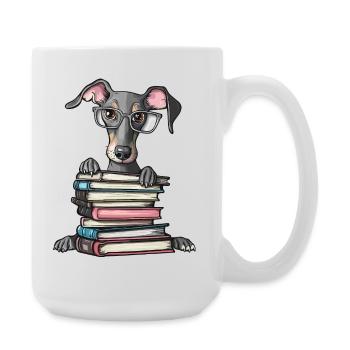 Un joli livre de lecture pour chiens lévriers avec des lunettes - Grande tasse 440 ml - blanc - Droite